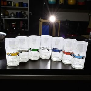 Vintage Mobil Pegasus Classic Car Glasses Set of 7 Pristine Unused 1960s
